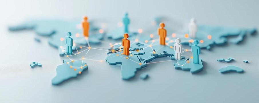 Digital world with interconnected human figures, illustrating the concept of global business partnerships and digital communication