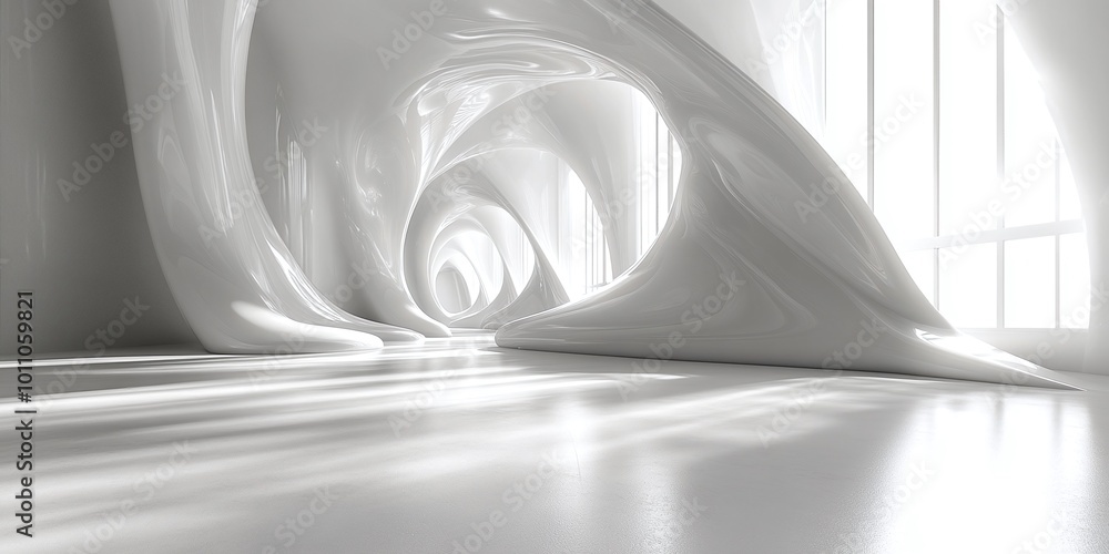 Poster abstract white background with 3d light and smooth textures, providing a minimal and clean space for