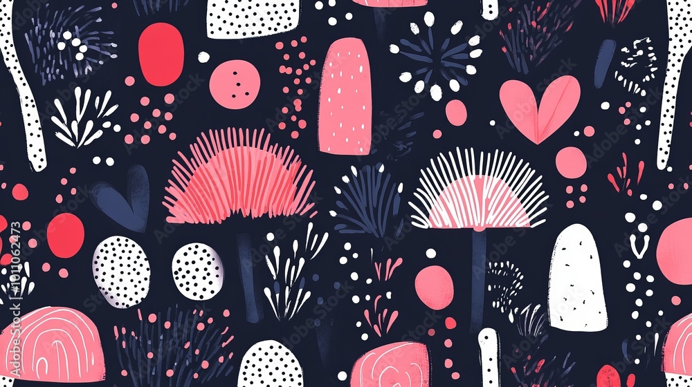 Poster charming doodle pattern background featuring abstract shapes and dots in a modern vector design, ide