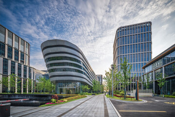 Obraz premium Contemporary Business Plaza with Circular Building