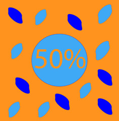 orange background blue and blue 50% discount ,
