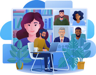 Man Video Conference Call Online Team Meeting