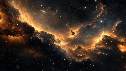 Naklejka premium Golden Hues of a Glowing Nebula in Deep Space - Made with Generative AI