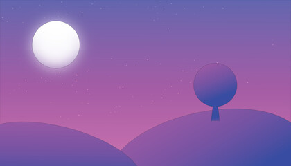 Fototapeta premium Illustration of purple and pink evening atmosphere background with white moon