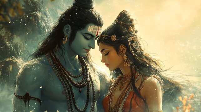An illustration of Lord Shiva with Parvati