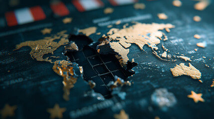 Torn World Map on International Trade Agreement Document