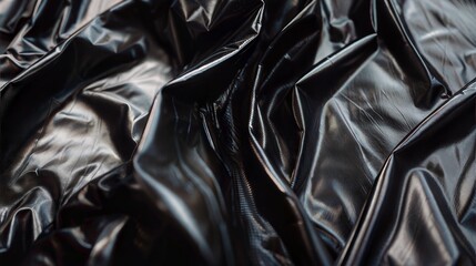 Obraz premium Close-Up of Shiny Black Crumpled Fabric with Glossy Surface and Textured Details