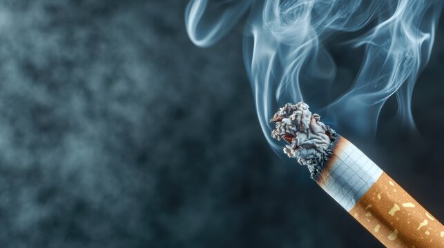 Burning Cigarette with Smoke Against Dark Background, AI