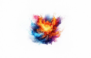 Fototapeta premium An isolated vibrant explosion of colorful paint on a white background.