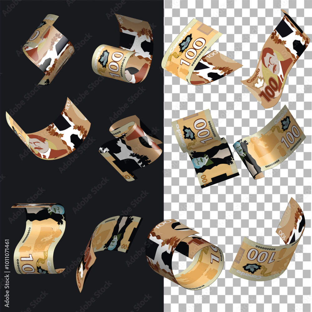 Aufkleber Vector illustration of set of Canadian Dollar notes flying in different angles and orientations. Currency note design in Scalable eps format
