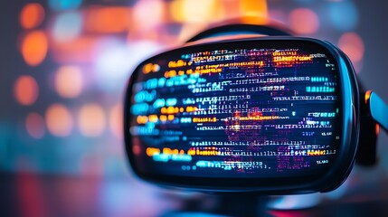 Obraz premium VR headset displaying colorful code.