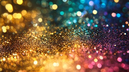 iridescent holographic background with vibrant rainbow colors and shining gold glitter accents, perfect for luxury designs, festive invitations, party decorations, and modern digital art with a glamor