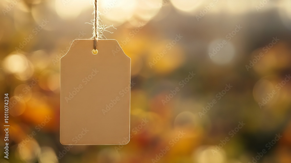Poster blank price tag hanging with bokeh background for copy space