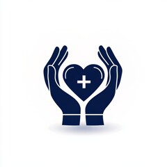Obraz premium Stylized hands holding a heart with a cross, symbolizing care, health, and compassion in healthcare or wellness contexts.