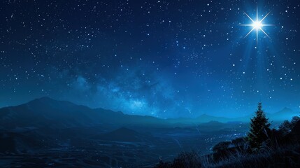 Naklejka premium Starry Night Sky Over Serene Mountainscape