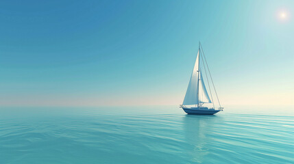 Fototapeta premium A solitary sailboat glides across calm turquoise waters under a clear blue sky during a serene afternoon