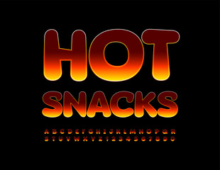 Vector advertising poster Hot Chicken. Bright Fire Font. Burning Alphabet Letters and Numbers set.