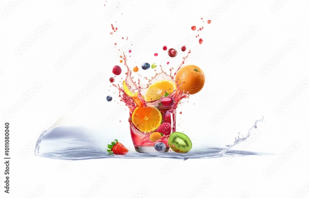 Aufkleber a glass filled with fresh fruit is submerged in water, creating a vibrant splash and a ripple effect