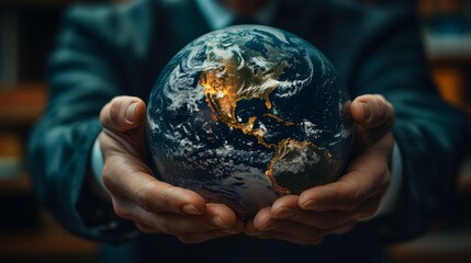 Fototapeta premium Businessman holding earth globe in his hands