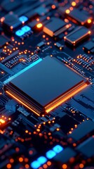 Obraz premium Cpu performing complex calculations with lights glowing on motherboard