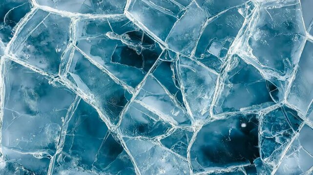 The image is of a blue ice sculpture with a jagged, broken surface. The blue color of the ice contrasts with the white ice, creating a striking visual effect