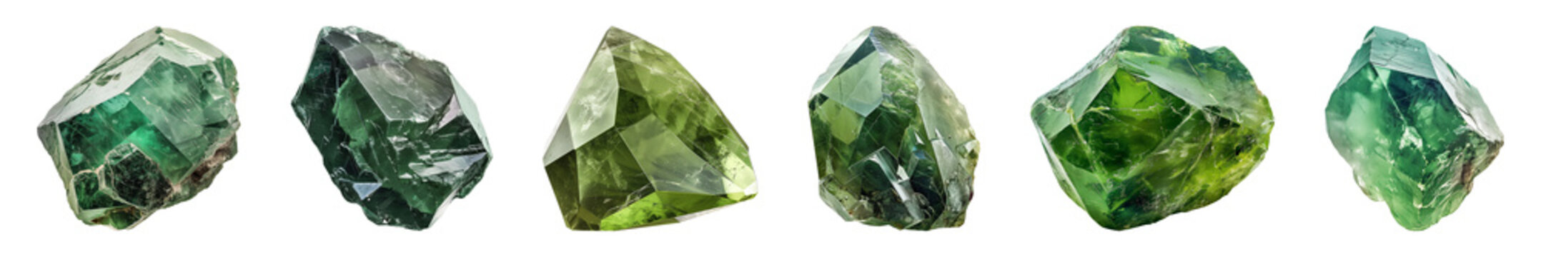 green gem stones isolated on a transparent or white background, cut out, PNG