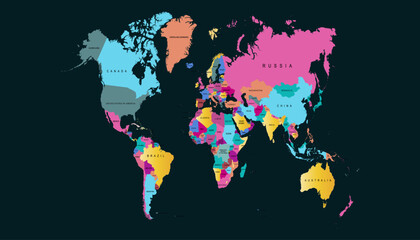 Fototapeta premium World map. Color modern vector map. Silhouette map.