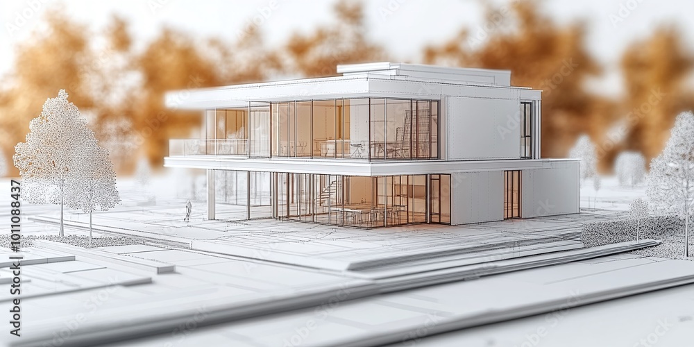 Poster architect making architectural construction models, sketching working drawings and design plans, and