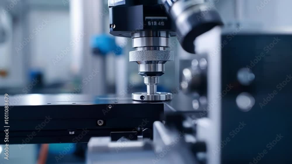Poster close up of a high tech microscope in a laboratory setting, highlighting the precision and advanced 