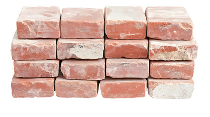 Fototapeta premium A simple, neat pile of red rectangular bricks stacked in an organized manner. Each brick is clearly defined, with visible texture and rough edges