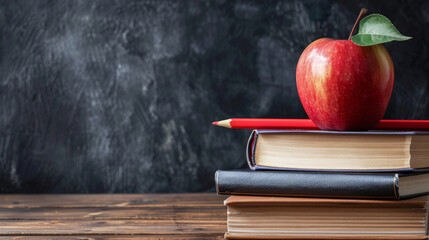 Education Essentials: Books, Apple, and Chalkboard