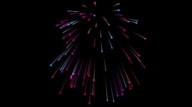 Fireworks animation. New year's eve fireworks celebration. Colorful firecracker display. High quality video of new year fireworks in 4K.