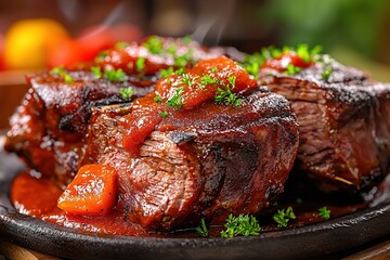 Kansas City style barbecue. Barbecue glazed with sweet tomato-based sauce, smoked meat. Generative Ai