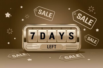 Fototapeta premium 7-Day Countdown Timer Sale Graphic Gold Tags - Limited Time Marketing Promotion Ecommerce Events