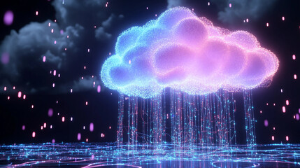 Fototapeta premium Abstract Cloud with Colorful Digital Connections and Sparkling Lights