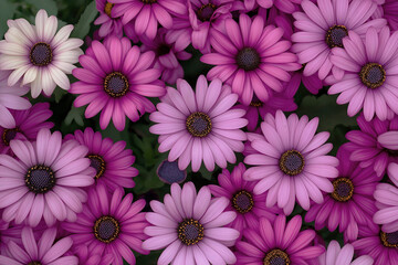 Beautiful pink asters of different colors create a vibrant background. Beautiful background of flowers. Advertising banner.
