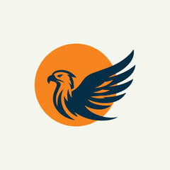Logo illustration of a simple eagle silhouette inside an orange circle