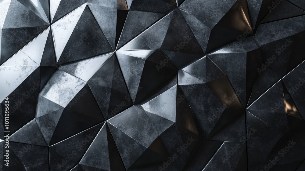 Poster modern polished semigloss wall background with 3d triangular tile design featuring black geometric b