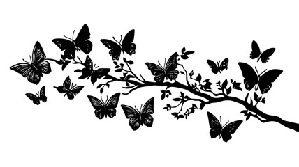 Fototapeta premium Cluster of butterflies roosting on a tree branch at night, vector illustration art
