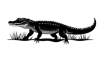 Obraz premium Crocodile on land in a high walk with belly off the ground, vector illustration art