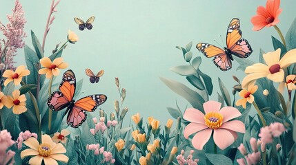 Vibrant Garden with Butterflies and Flowers