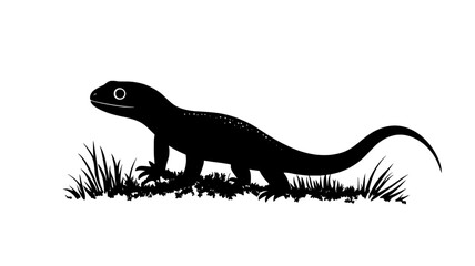 Fototapeta premium Newt standing on a patch of moss, looking forward with its tail trailing behind, vector illustration art