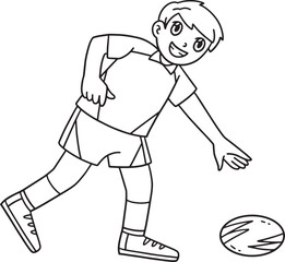 Rugby Player Picking Up the Ball Isolated Coloring