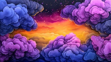 Obraz premium Mindscape of watercolor clouds, stars, and abstract shapes, representing a dreamlike state of creative thinking.