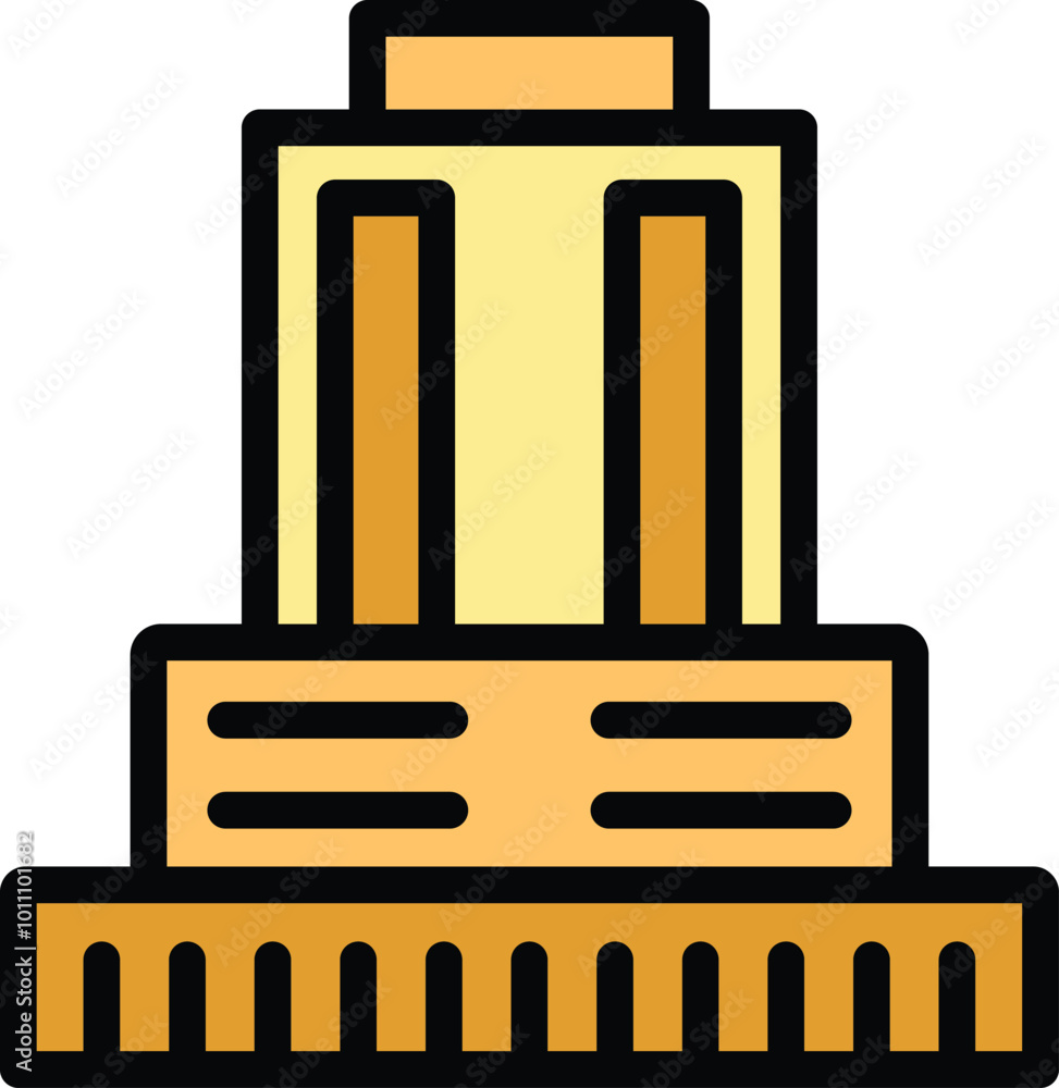 Poster simple flat vector illustration of a yellow monument building with columns standing on a pedestal ba