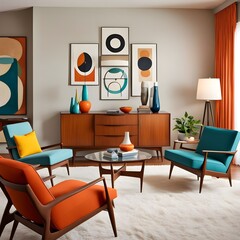 interior design of a midcentury modern room