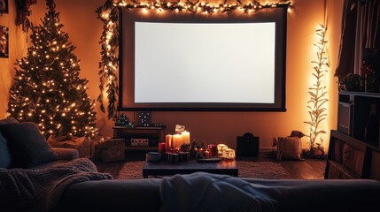 Christmas Living Room with Projector Screen