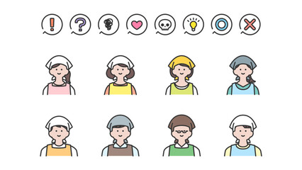 三角巾とエプロンを着用した若い男女　アバターアイコン素材