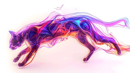 Fototapeta premium Colorful abstract representation of a cat in motion created with vibrant fluid shapes and curves, emphasizing gracefulness and energy