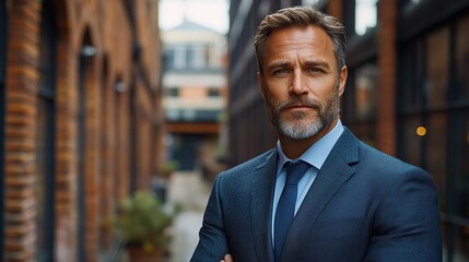 Fototapeta premium a confident businessman in suit exudes strong leadership qualities standing out as leader with powerful business person ,an aura of authority